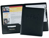 black bonded leather presentation folder with pen loop and card pocket